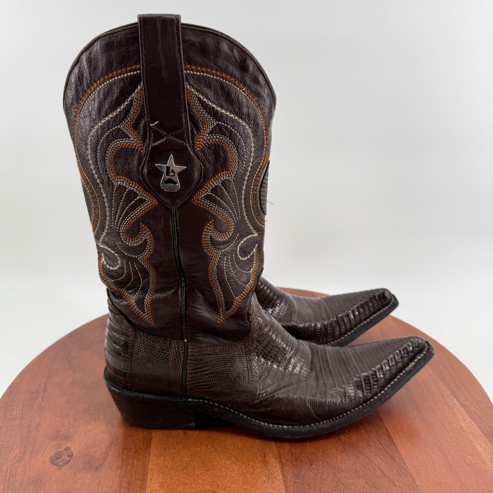 Los Altos Cowboy Boots Brown Genuine Teju Lizard Snip Toe Western US 7.5 M